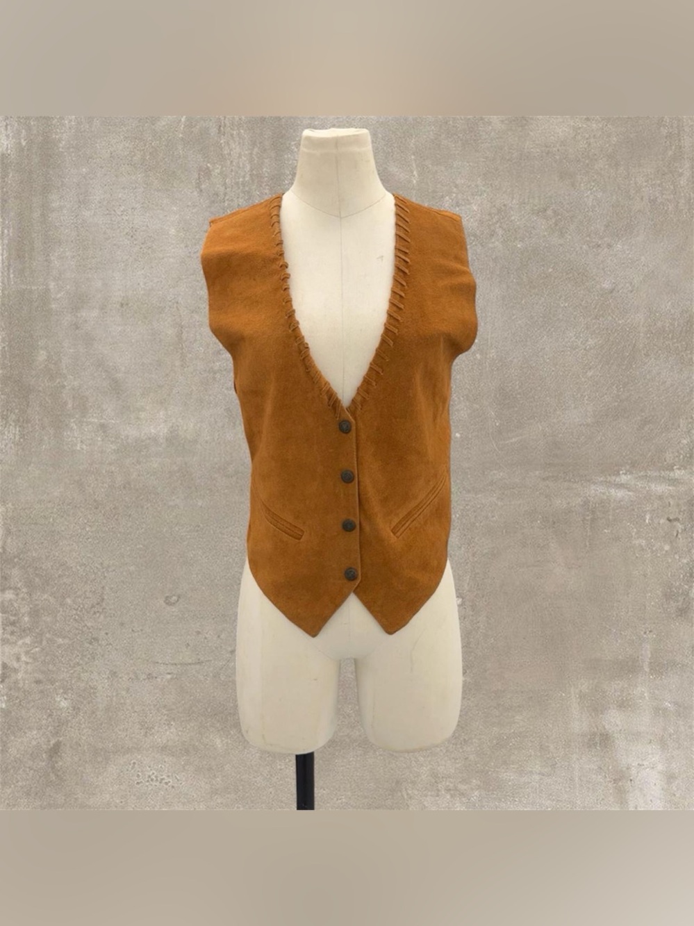 Mona Mode Leather Button Front Vest in Brown